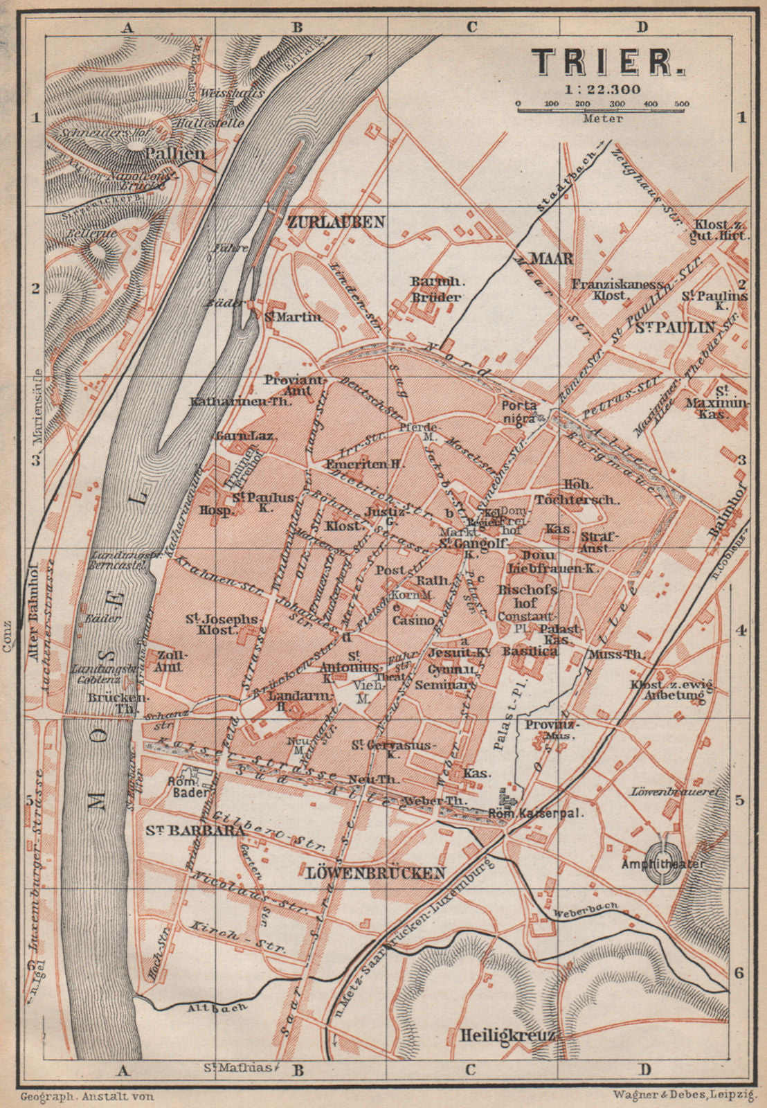 TRIER town city stadtplan. Rhineland-Palatinate. Trèves Treves karte 1896 map